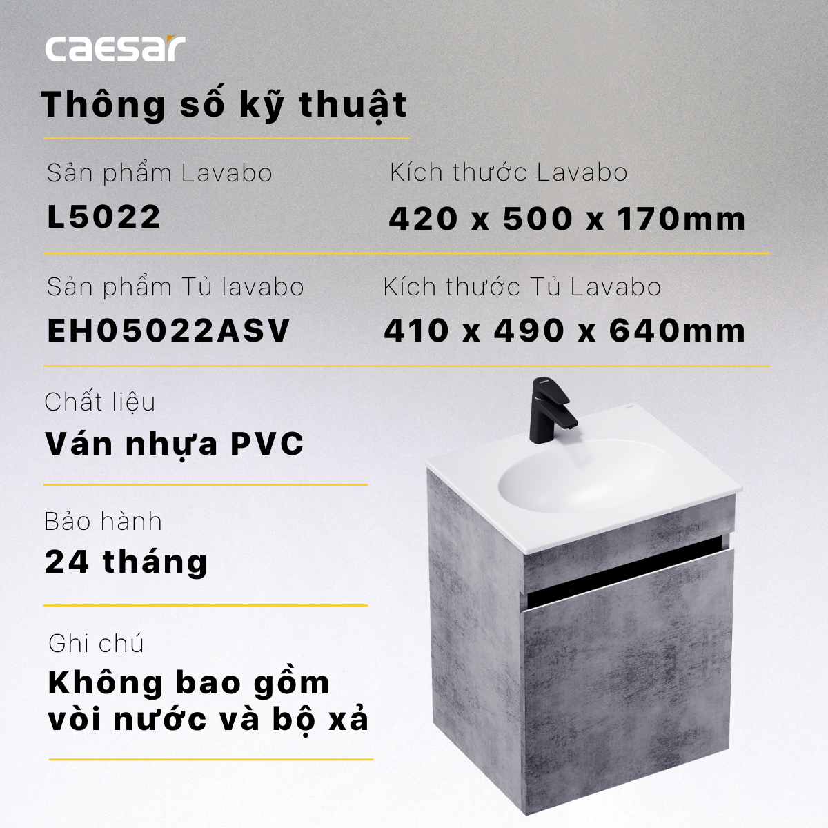 Lavabo kết hợp tủ treo Caesar L5022/EH05022ASV