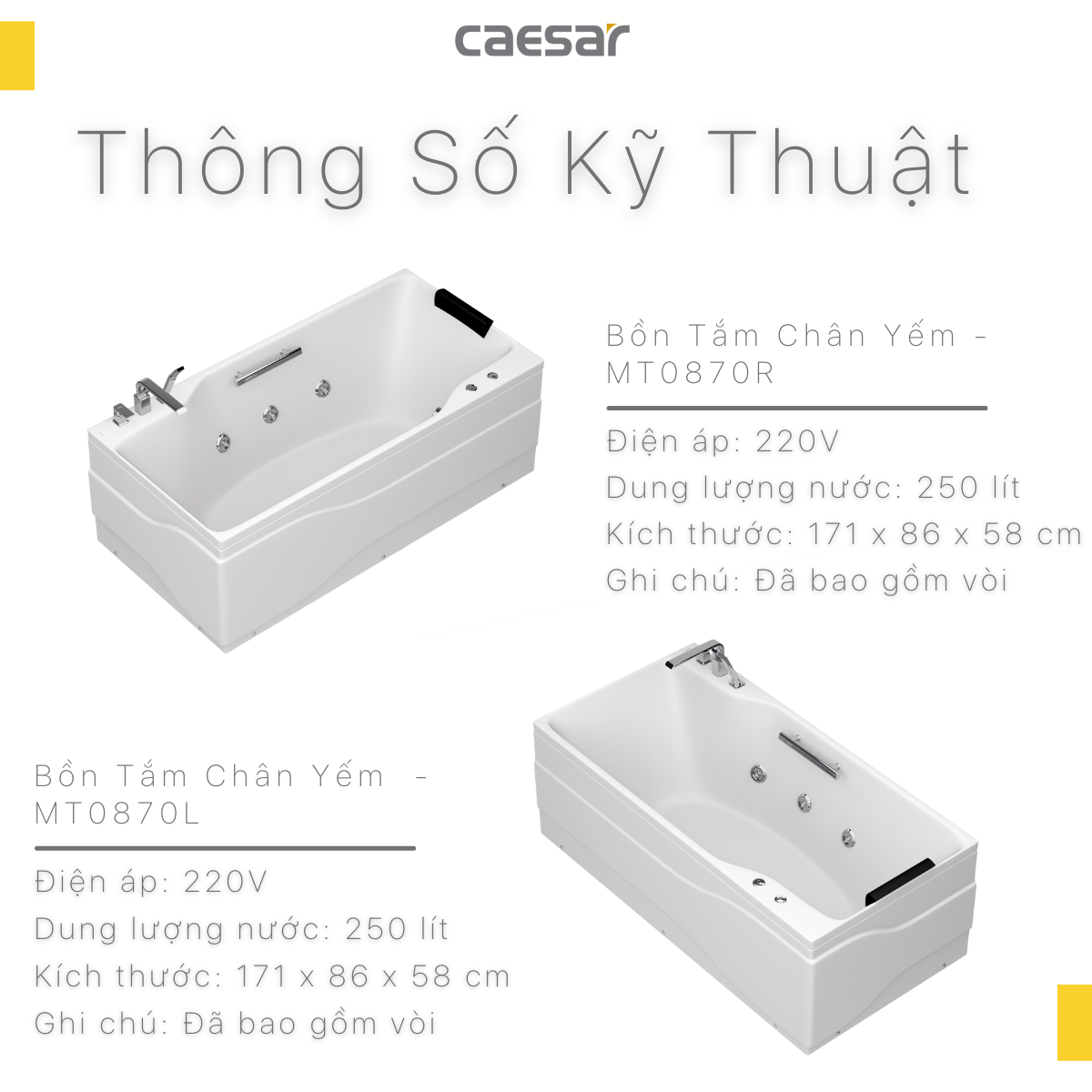 Bồn Tắm Massage Chân Yếm Caesar MT0870R