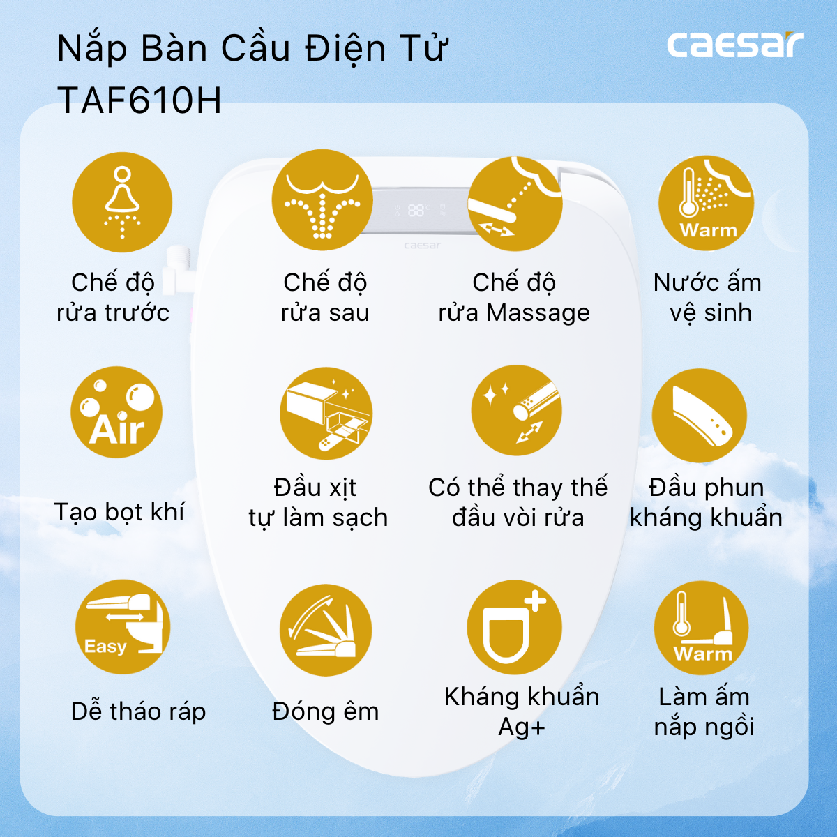 Bàn Cầu một khối kết hợp với nắp điện tử Caesar C1375F/TAF610H