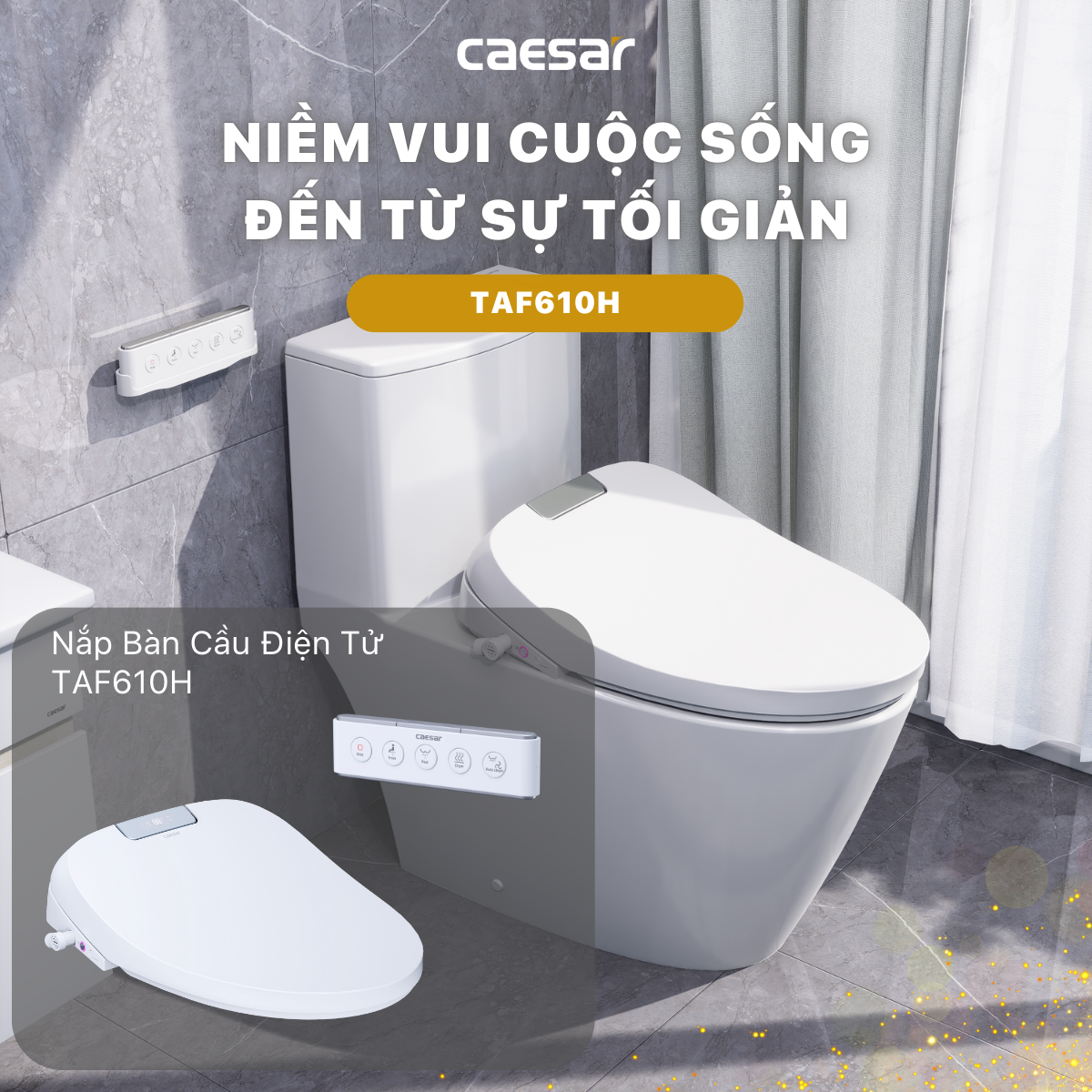 Bàn Cầu Một Khối kết hợp nắp điện tử Caesar C1393F/TAF610H