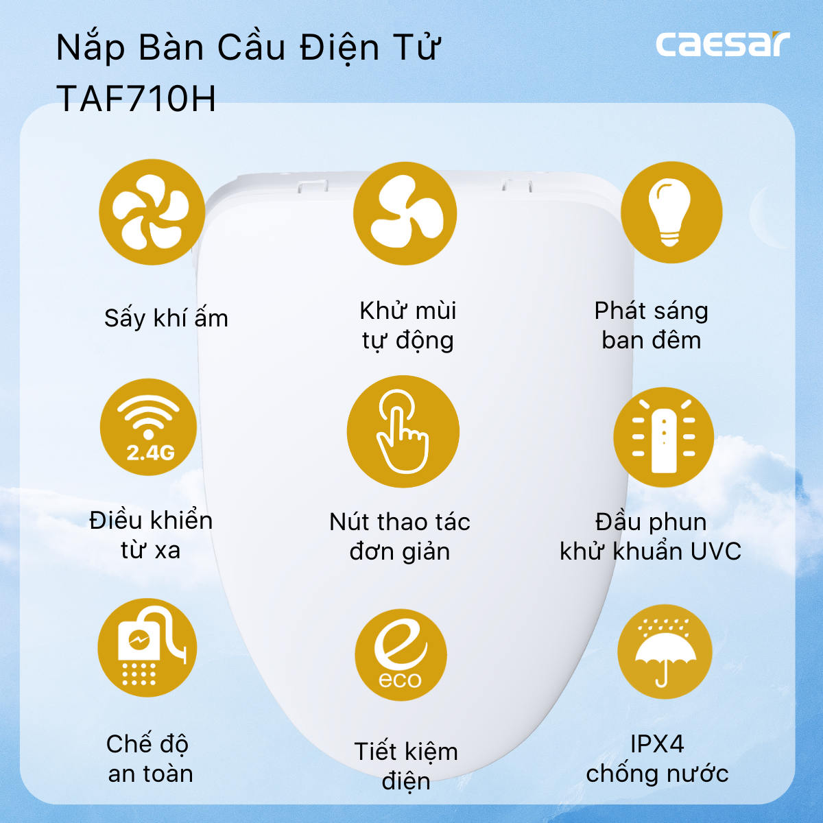Bàn Cầu Một Khối kết hợp nắp điện tử Caesar C1393F/TAF710H