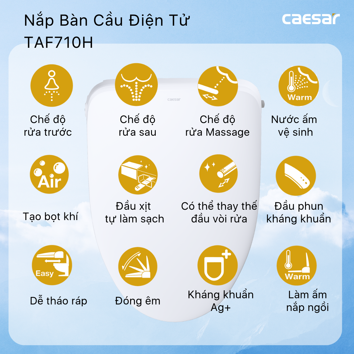 Bàn Cầu Một Khối kết hợp nắp điện tử Caesar C1393F/TAF710H