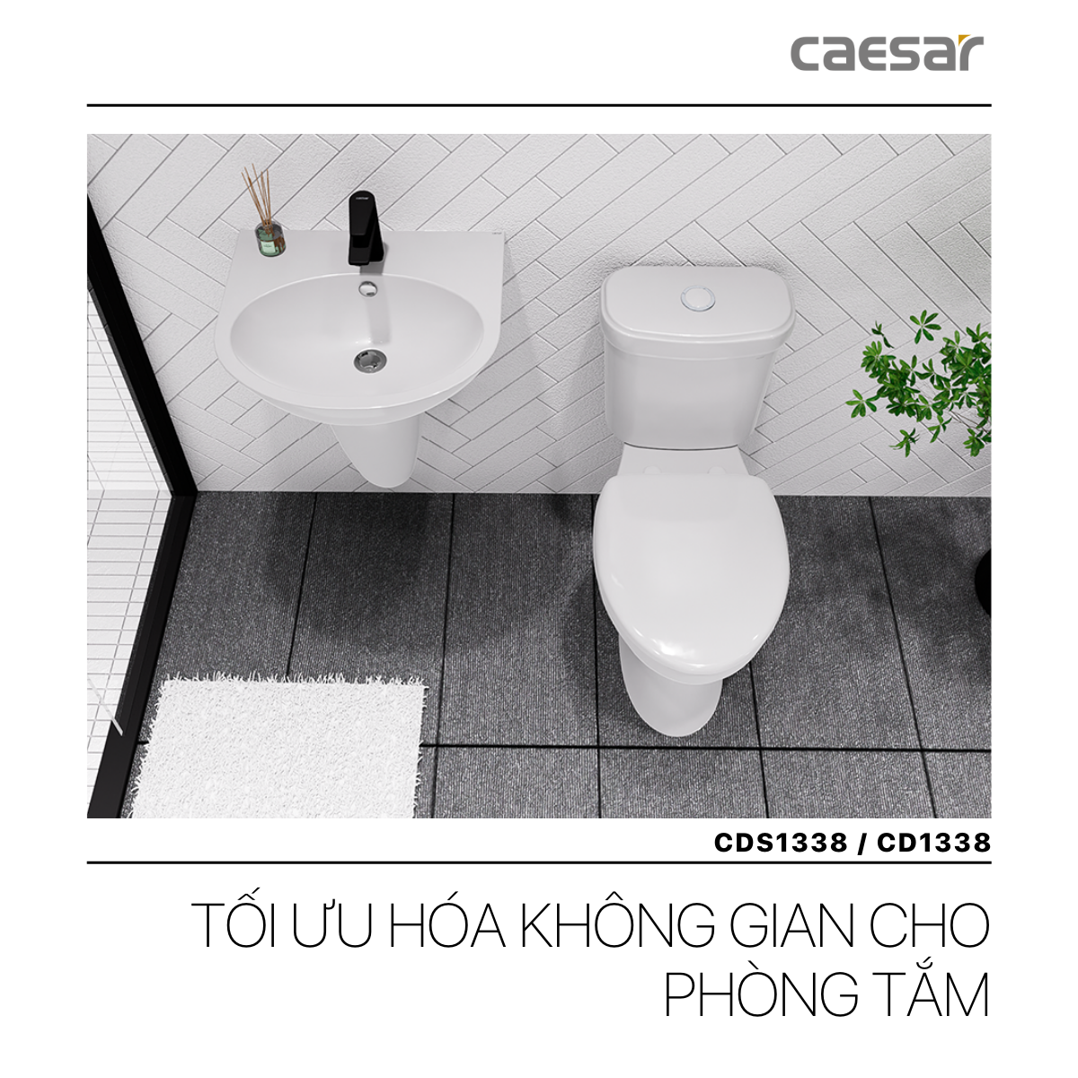 Bàn Cầu hai khối kết hợp với nắp điện tử Caesar CD1338/TAF512H