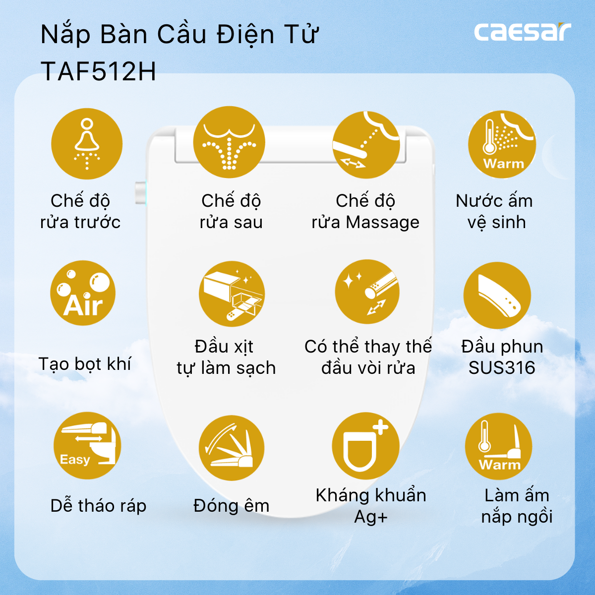 Bàn Cầu hai khối kết hợp nắp Thông Minh Caesar CD1341/TAF512H