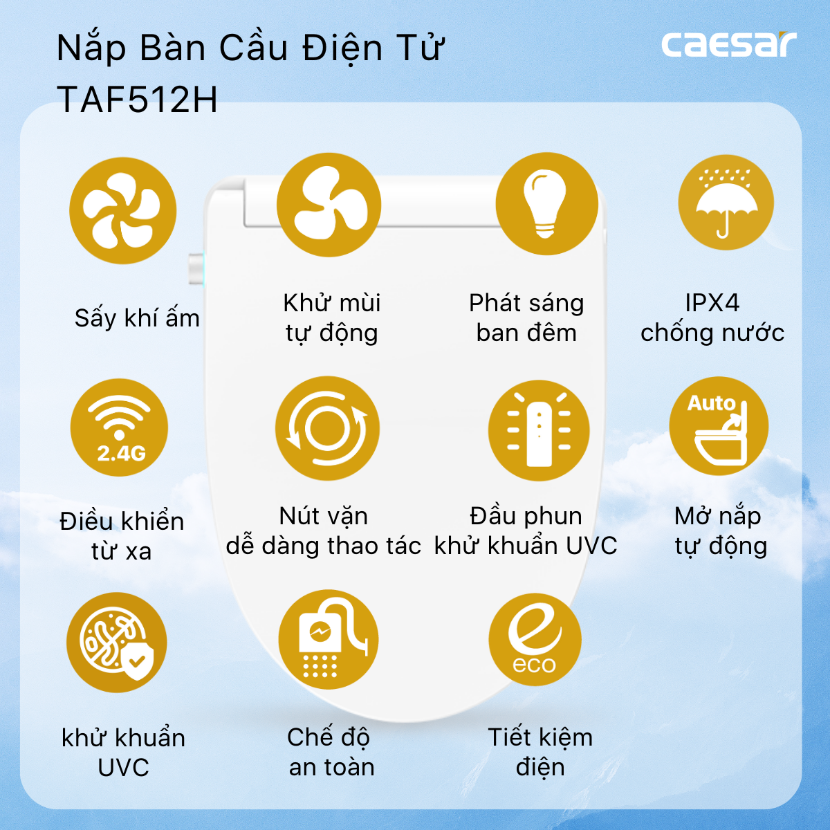 Bàn Cầu hai khối kết hợp nắp Thông Minh Caesar CD1341/TAF512H