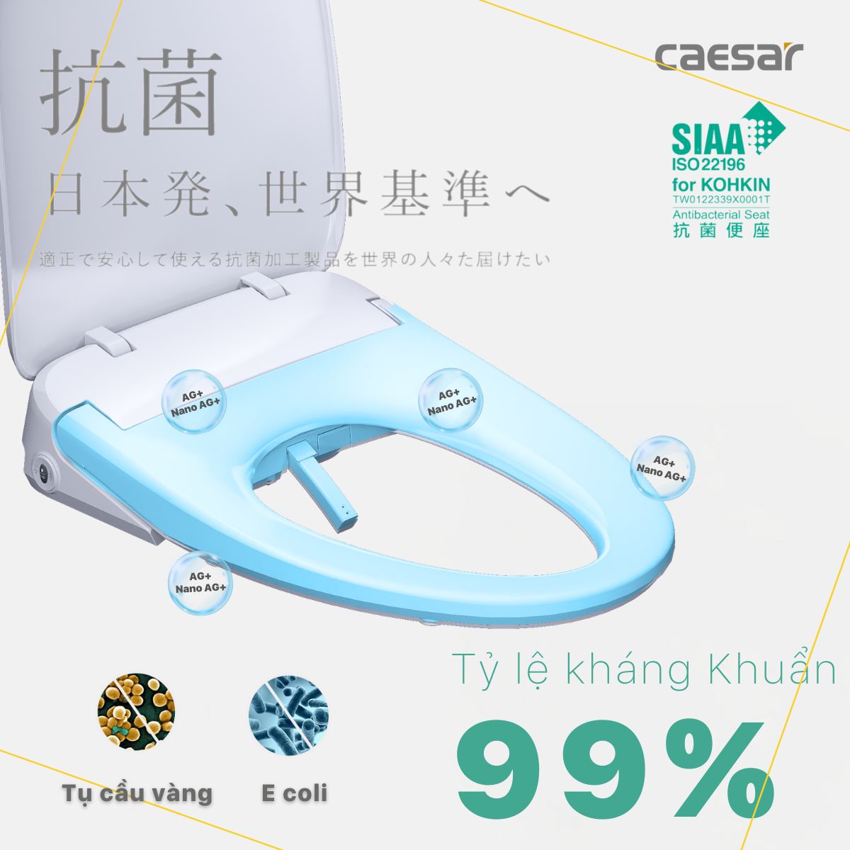 Bàn Cầu hai khối kết hợp nắp Thông Minh Caesar CD1341/TAF610H