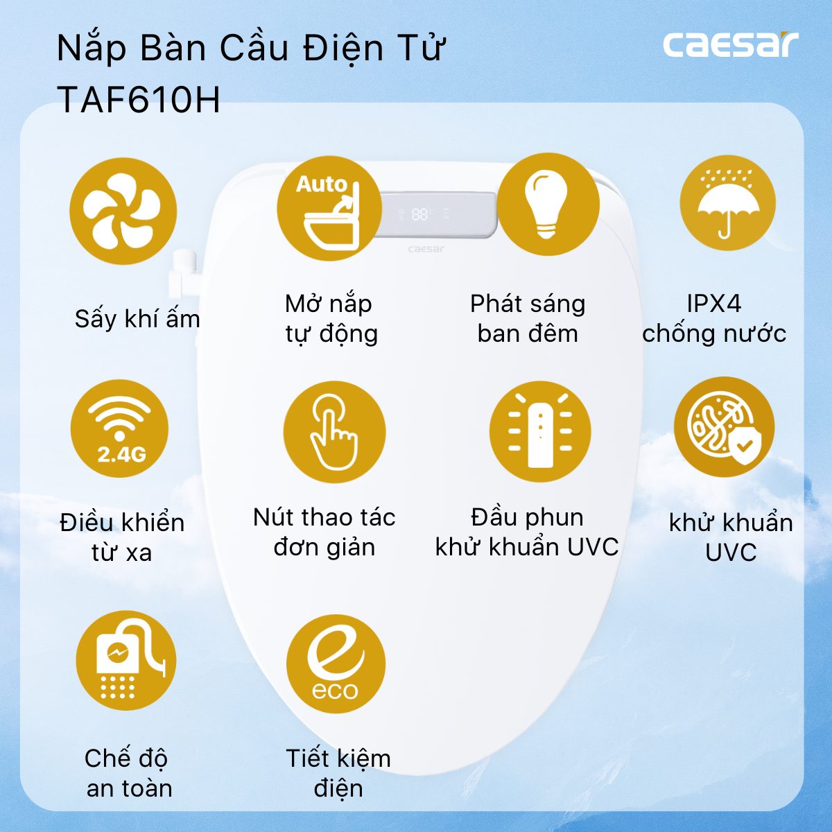 Bàn Cầu hai khối kết hợp nắp Thông Minh Caesar CD1341/TAF610H