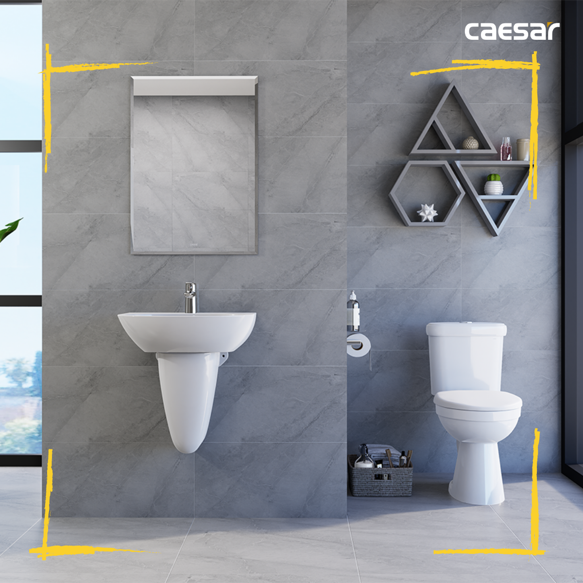Bàn Cầu hai khối kết hợp với nắp điện tử Caesar CT1338/TAF512H