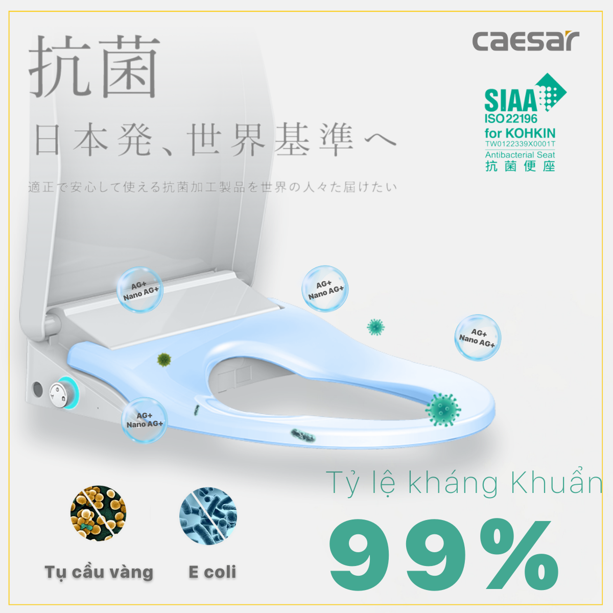 Bàn Cầu hai khối kết hợp với nắp điện tử Caesar CT1338/TAF512H