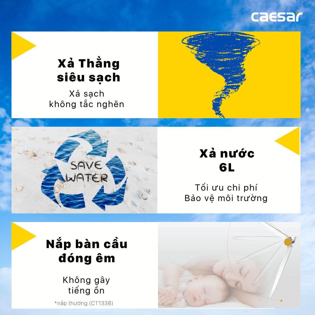 Bàn Cầu hai khối kết hợp với nắp điện tử Caesar CT1338/TAF512H