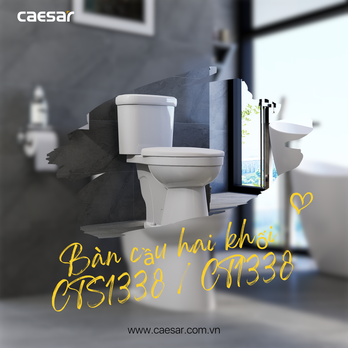 Bàn Cầu hai khối kết hợp với nắp điện tử Caesar CT1338/TAF512H