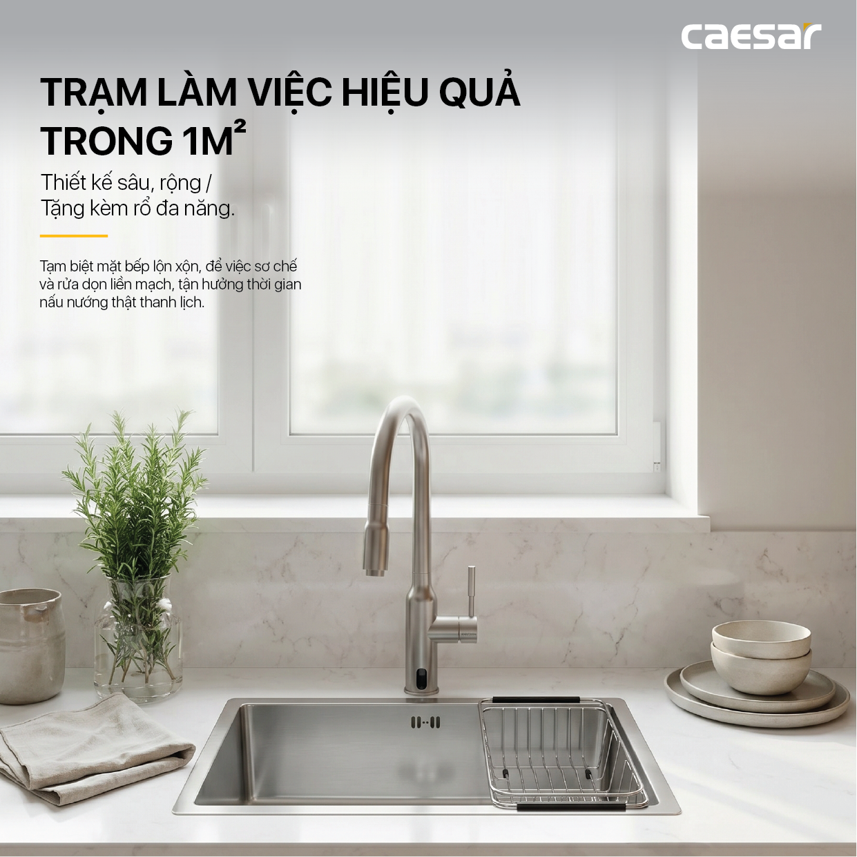 Chậu rửa chén inox 1 hộc âm viền Caesar KSH11H060SX