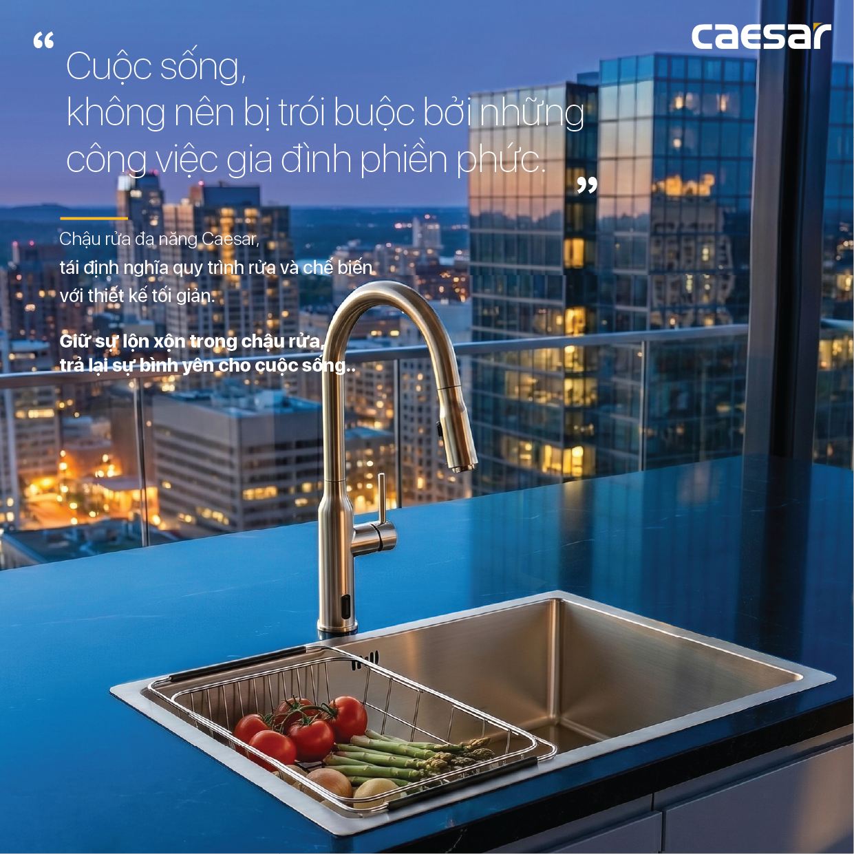 Chậu rửa chén inox 1 hộc âm viền Caesar KSH11H060SX