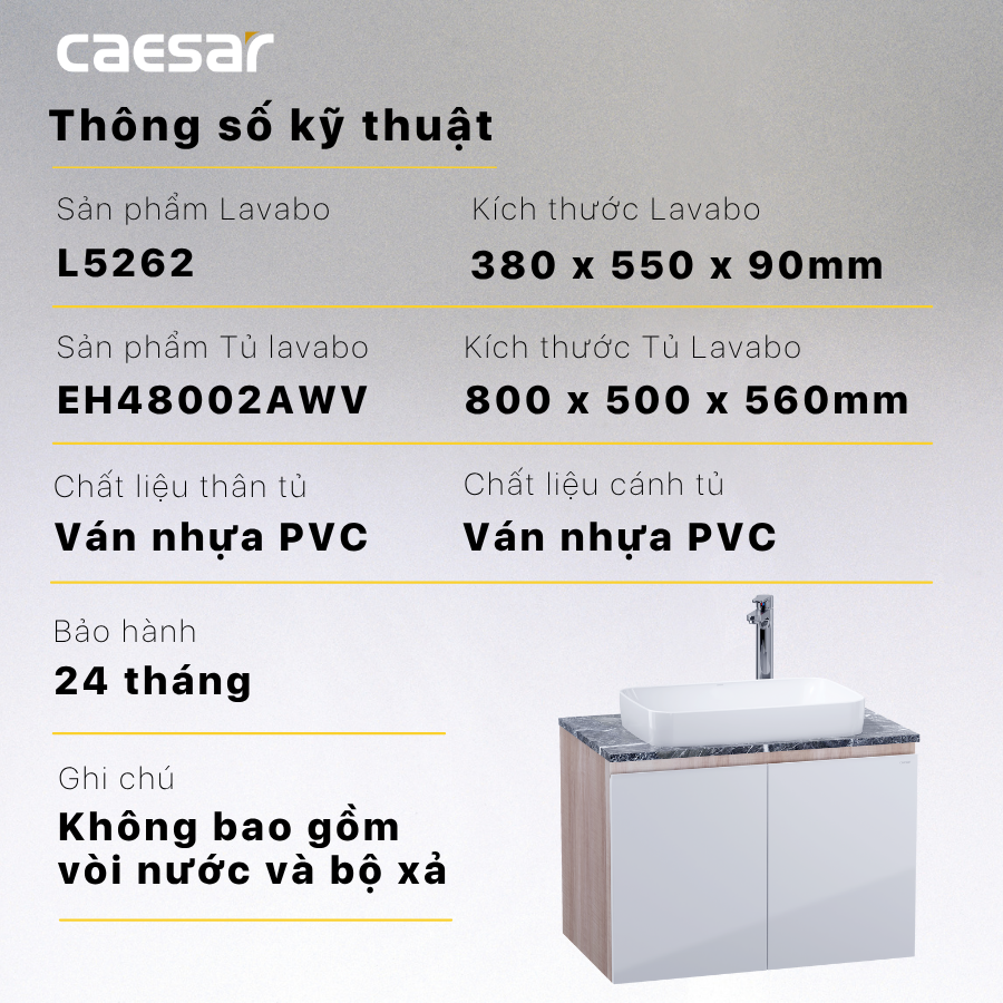 Lavabo kết hợp tủ treo Caesar L5262/EH48002AWV