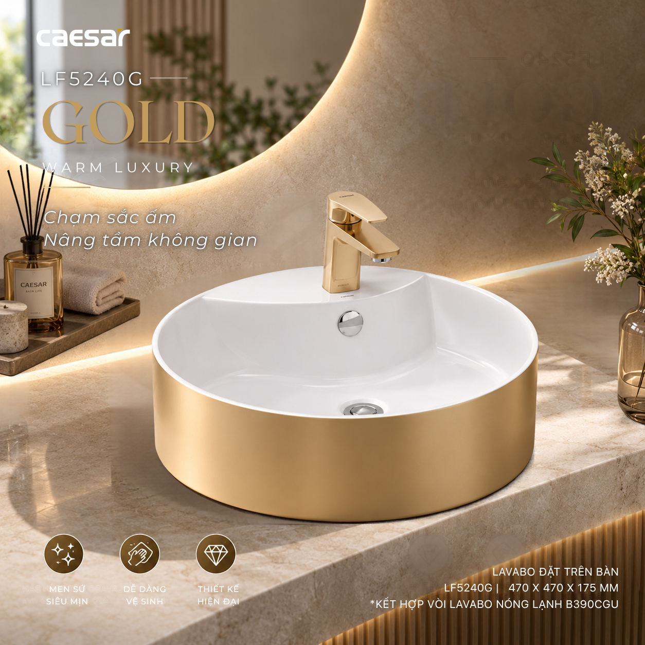 Lavabo Đặt Trên Bàn Caesar LF5240G