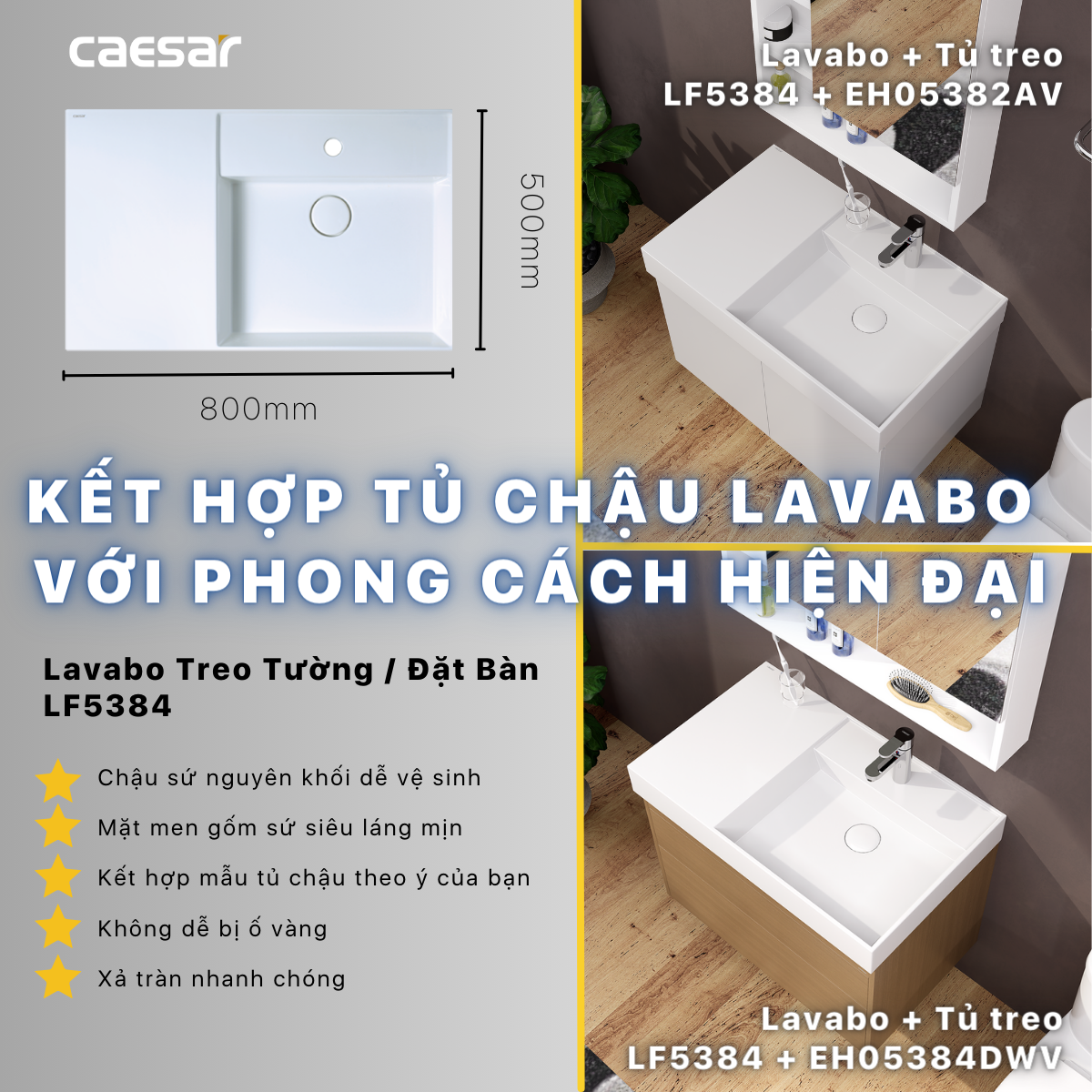 Lavabo treo tường / Lavabo đặt trên bàn Caesar LF5384
