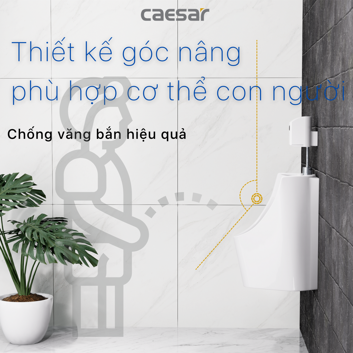 Bệ tiểu Nam (treo tường) + Xả tiểu + Máy tạo Ozon Caesar U0233/A637/A610OZ
